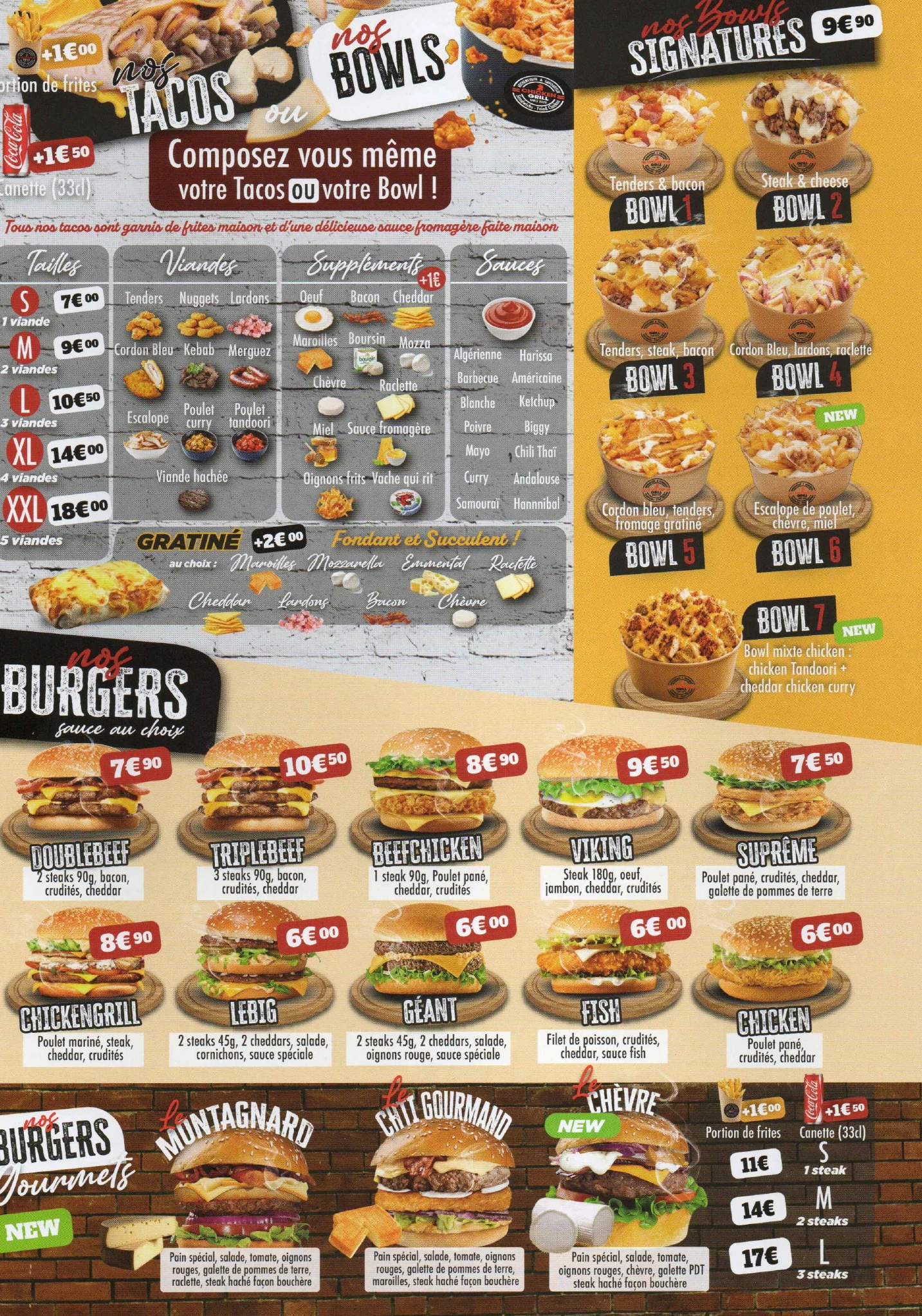 Prospectus Chicken Grill, page 3 : tacos, bowls et burgers